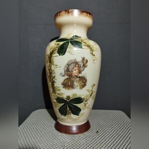 Antique 1900s Hand Painted Glass Vase